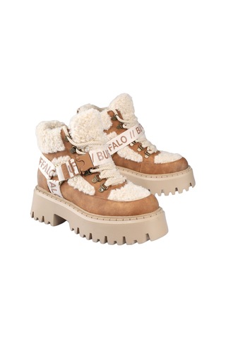 Bot Kadın 1622594 Buffalo Aspen Com Mıd Warm - Vegan Nubuck/fur - Beige/cognac Çok Renkli