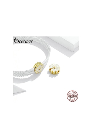 Bamoer Küçük Papatya Kare Delik Boncuk Takı Yapımı İçin Gerçek 925 Ayar Gümüş Göz Kamaştırıcı Kaplama Charm Orijinal Bilezik Bileklik Gümüş