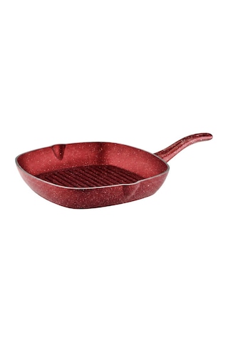 28 Cm Granit Izgara Tavası - Kırmızı Kırmızı