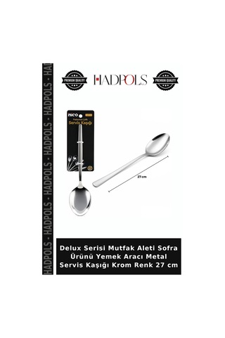 Delux Serisi Mutfak Aleti Sofra Ürünü Yemek Aracı Metal Servis Kaşığı Krom Renk 27 Cm