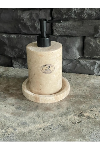 Yeni Traverten Doğal Sıvı Sabunluk Ve Tepsisi 2,li Set Gold