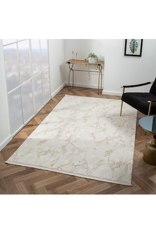 Scala Sc012a Beyaz Halı Modern Desenli Tozu Az Akrilik Salon Halısı Yatak Odası Mutfak Koridor