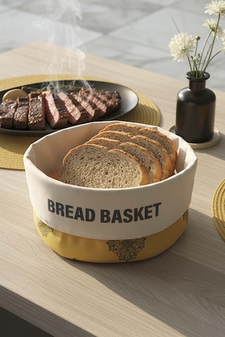 Safran Luxe Keten Ekmek Sepeti Çok Renkli