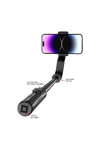 Gimbal Sabitleyici Ve Tripod Bluetooth Kumandalı 9 Renk Led Işıklı Selfie Çubuğu Mt6703