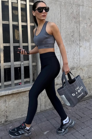 Madmext Boyalı Gri Active Fit Bravie Tayt Mg2813 SiYAH L