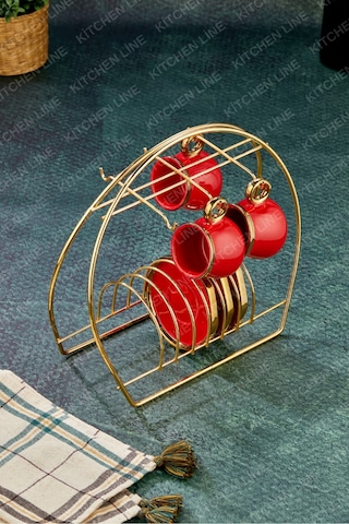 Altın Rengi Fincanlık Gold Fincan Standı 6lı Sunum Gold Fincan Standı Altın
