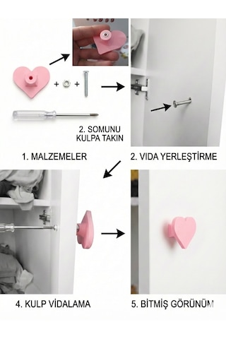 Tavşan Figürlü 3 Adet Dolap Kulpu - Çocuk Odası Modern Ve Şık 3cm Vida Ve Somun Dahil Pembe