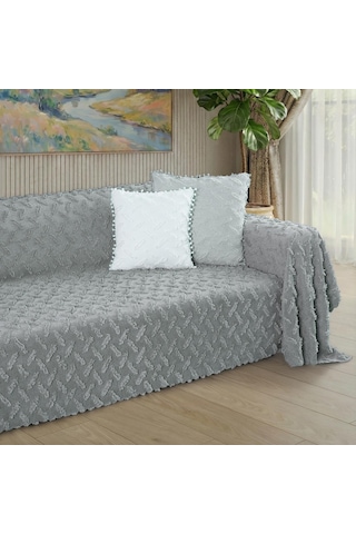 Ponela Koltuk Örtüsü Kaymaz Bohem Punch Kabartmalı 3 Boyutlu 175x350 Cm X- Large Kaymaz, Gri