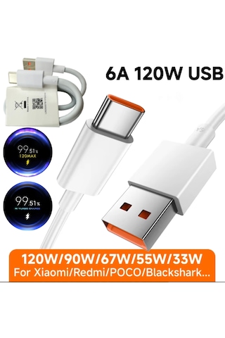 Mi Uyumlu Turbo Kablo Saniye Göstergeli Max 120w 6a Type-c Kablo .