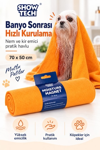 Show Tech Köpekler Ve Kediler İçin Premium Nem Ve Kir Emici Havlu 70x50 Cm