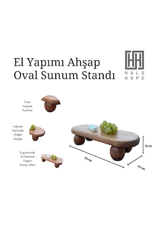 Halohope El Yapımı Ahşap Küçük Boy Dikdörtgen Sunum Standı Tabağı