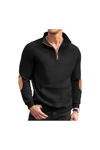 Sonbahar Ve Kış Rahat Ceket Tk Jakarlı Küçük Kare Nakış Patchwork Amerikan Henry Dik Yaka Kazak Erkekler İçin Siyah