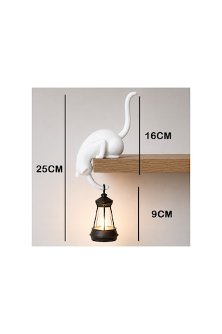 Modern & Şık: Minimalist Kedi Tasarımlı Dekoratif Raf Lambası Gece Lambası -beyaz Siyah