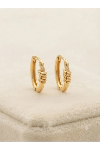 14 Ayar Altın Oval Desenli Sade Düz Küpe 1289 Gold