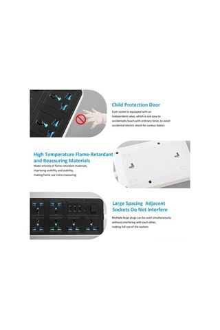 Novahub 6 Yuvalı Usb+type-c Çoklu Priz, 2m Kablo, Bağımsız Anahtarlı, Siyah+beyaz, Ab/ingiltere Fiş, 2500w Güç