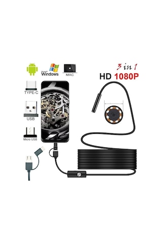 Endoskop 3 İn 1 Yılan Kamera Usb Micro Usb Type-c 20 Metre Sert Kablo