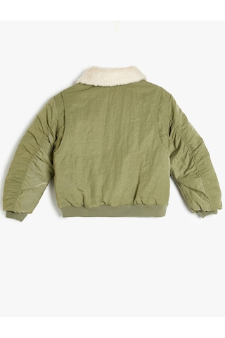 Koton Oversize Bomber Ceket Peluş Yakalı Cep Detaylı Haki 5wkg20016aw Haki