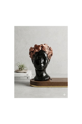 Dekoratif Orta Boy Siyah Bronz Helen Heykel Antik Saksı Büst Biblo 25x17cm