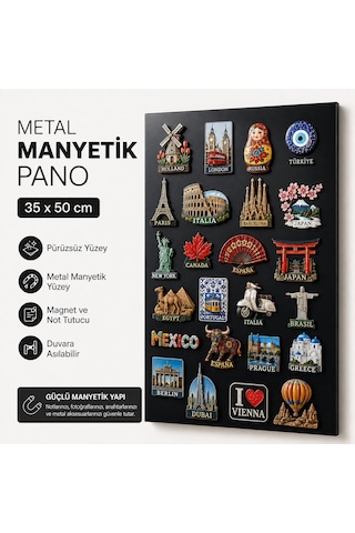 Palamar Siyah Metal Manyetik Pano 35x50 Cm Mıknatıslı Duvar Panosu, Not Ve Anı Panosu, Dekoratif Fotoğraf Panosu 35 x 50 CM