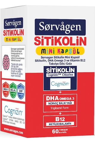 Sorvagen Smart Mini Kapsül Sitikolin Dha Omega 3 ve B12 60 Kapsül
