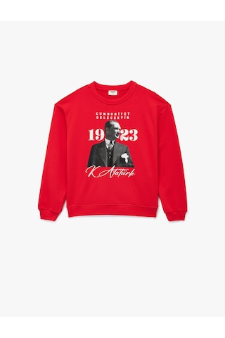 Koton Atatürk Baskılı Uzun Kollu Bisiklet Yaka Sweatshirt Kırmızı 6wkg10517ak Kırmızı