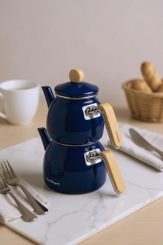Sultan - Bambu Kulplu Çaydanlık Takımı Lacivert Lacivert