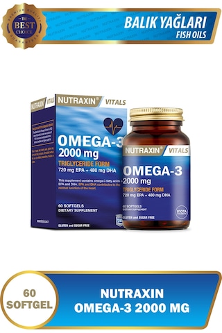 Nutraxin Omega 3 2000 Mg 60 Softjel - Balık Yağı, EPA 720, DHA 480 Mg