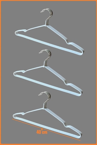 Silikon Kaplı Metal Askı, Beyaz 40 Cm Beyaz, 20 Adet