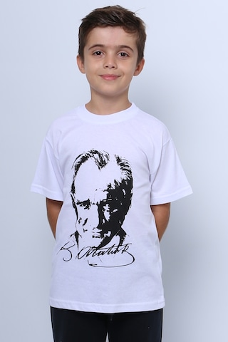 Hçm Çocuk Atatürk Ayyıldız Baskılı Tshirt Kısa Kollu A62 Beyaz