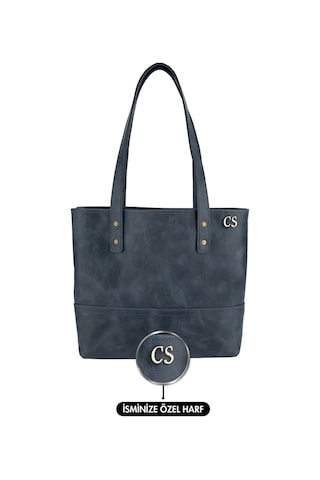 Twingold İsme Özel Tote Bag El Omuz Çantası - %100 Rainbow Deri - Ac03003 - Lacivert Lacivert