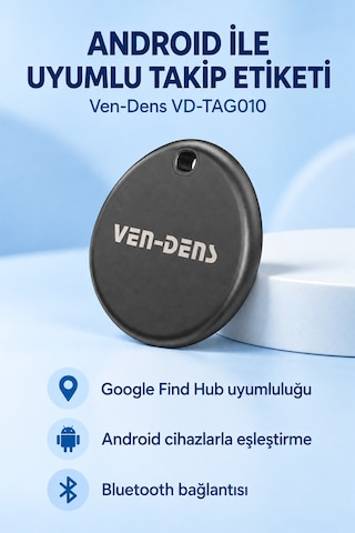 Ven-dens Vd-tag010 Bluetooth Eşya Takip Cihazı, Find Hub Ve Android Uyumlu, Anahtar, Siyah
