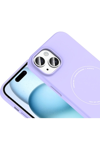 Maks Technology iPhone Uyumlu 15 Kılıf M-safe Şarj Özellikli Kamera Korumalı Mkst Elio Sert Pc Kapak - Lila