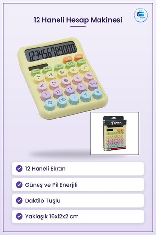 Hesap Makinesi Haneli Güneş Ve Pil Enerjili Daktilo Tuşlu Ofis Ok Çok Renkli