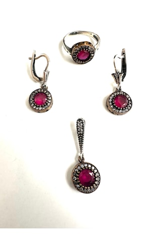 Aysesa Yakut Ve Zirkon Taşlı Gümüş Set Takım 925 Ayar 10,29 Gram