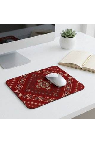 Tabloe Halı Desenli Premium Mouse Pad - 23x19 Cm - Kaydırmaz Tabanlı Kaliteli Fare Mousepad Kırmızı