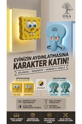 Süngerbob Dekoratif Işık Anahtarı Kapağı Ve Çocuk Odası Duvar Süsü, Priz Üstü Kapak 84 84