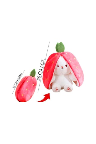 Sevimli Çilek Tavşan Peluş Çilek Tavşan Çantalı 40 Cm Sevimli