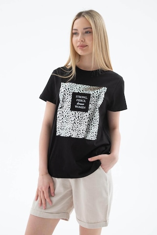 Fashion Friends Baskılı %100 Pamuklu Siyah Kadın T-shirt 25y0430k1 Siyah