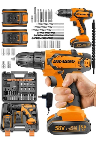 Dragro GTX-58 58V 5Ah Turuncu Darbeli Çift Akülü Vidalama Makinesi