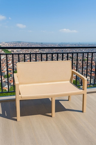 Prestij 2 Kişilik Mindersiz Plastik Bank, Bahçe Balkon Teras Plastik Koltuk Cappuccino