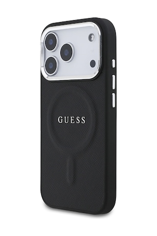 Apple Uyumlu iPhone 17 Pro Kılıf Guess Lisanslı M-safe Özellikli Klasik Yazı Logolu Pu Deri Kapak Siyah Siyah
