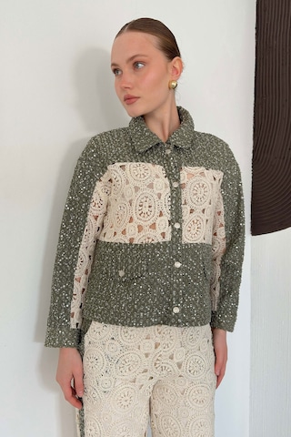 Verymoda Dantel Detatlı Kot Ceket F1758 Ham Haki