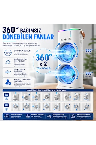 Çift Fanlı Nemlendirmeli Masaüstü Vantilatör Usb Şarjlı 3 Kademeli Hız Ayarlı 360 Dönebilen Fanlı Taşınabilir Hava Serinletici