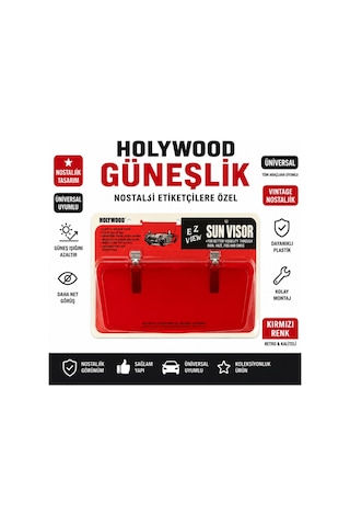 Holywood Kırmızı Güneşlik Nostalji Universal Araç Güneşliği Etiketçilere Özel
