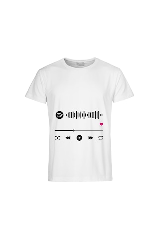 Müzik Çalar Tasarımlı Kişiselleştirilebilir Erkek Kadın Tişört - Spotify Kodlu Unisex Tshirt Beyaz