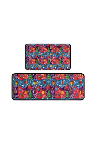 Noel Desenli 2'li Mutfak Matı, Anti-yorgunluk, Yastıklı Ve Kaymaz, Mutfak Ve Ofis İçin Noel Hediye Ağacı