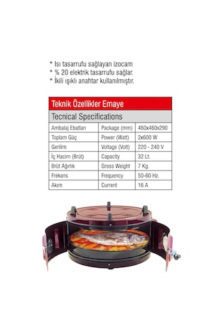 YILDIZ CAMLI DAVUL FIRIN KÜÇÜK BOY TEK EMAYE TEPSİLİ DAVUL FIRIN Mürdüm