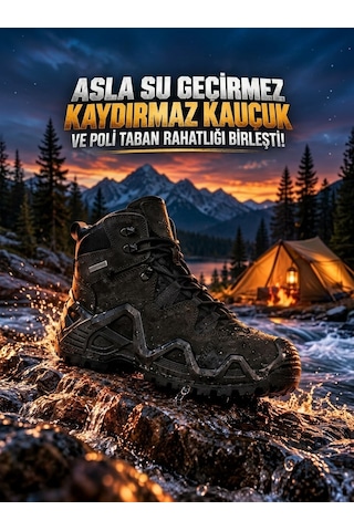 Nstil Günlük Erkek Siyah Hakiki Deri Bot Bağcıklı Tırtık Kaymaz Taban Outdoor Ayakkabı X03