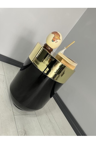 Dekoratif Gold Darbuka Parlak Siyah Sehpa 70cm
