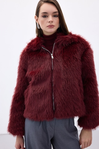 Sateen Fermuarlı Kürk - Bordo-136673 Bordo